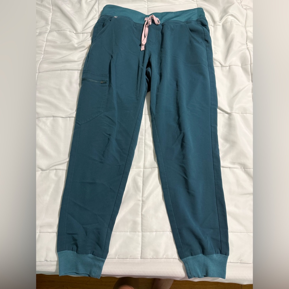Figs Teal Joggers with Pink Drawstring